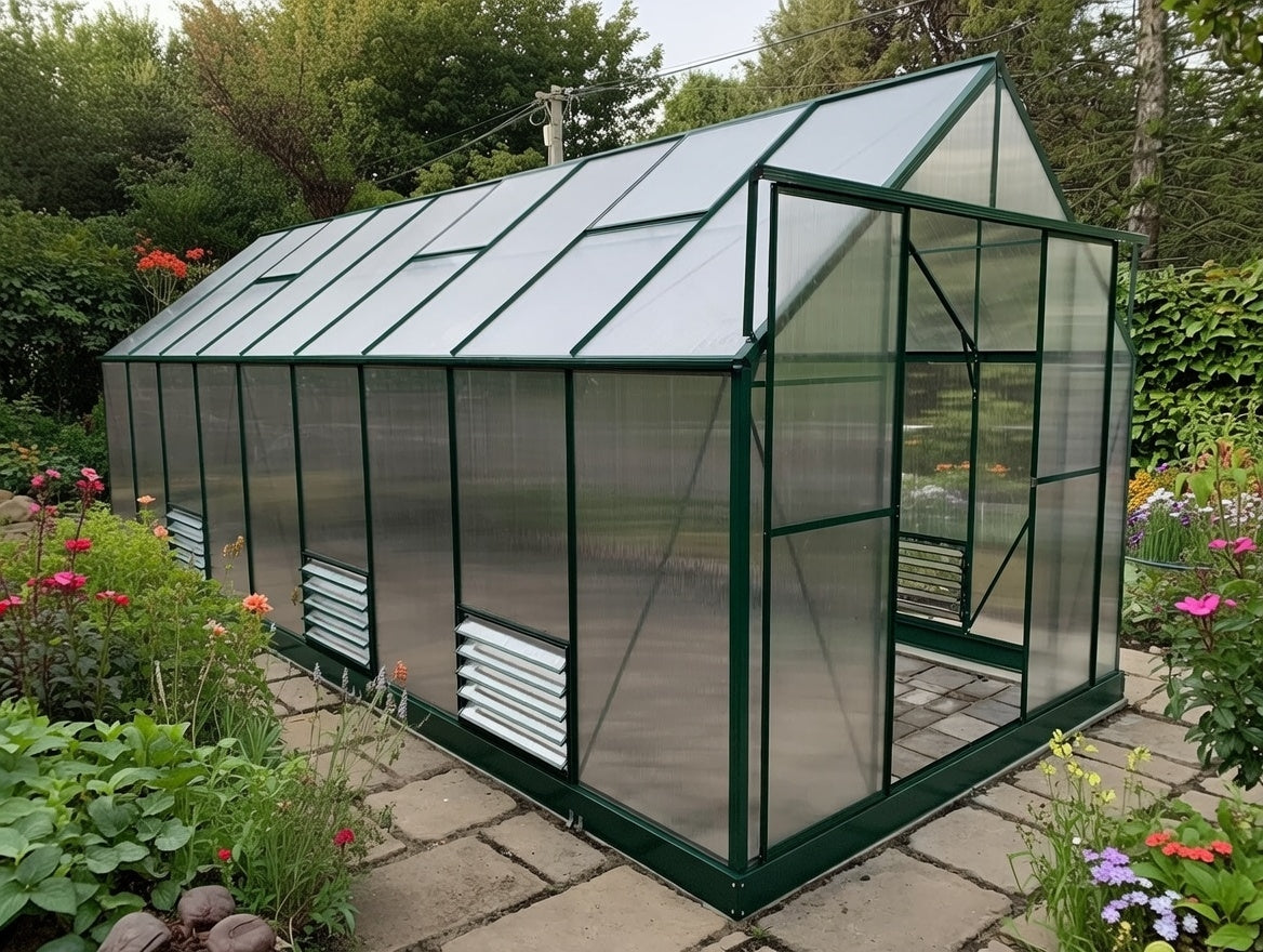 6 meter polycarbonate greenhouse with aluminum frame in a garden, South Africa